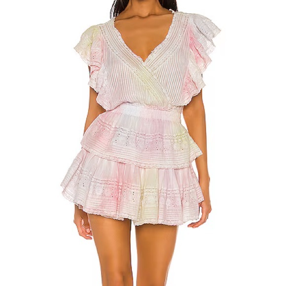 LoveShackFancy Gwen Ruffled Sleeve Tie Dye Mini Dress - Picture 2 of 6